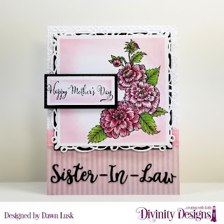 Divinity Designs Stamp Set: Daughter's Best Friend, Paper Collection: Pretty Pink, Embossing Folder: Cross Stitch, Custom Dies: Family Names 2, Squares, Pierced Squares, Flourishy Frame, Rectangles, Double Stitched Rectangles