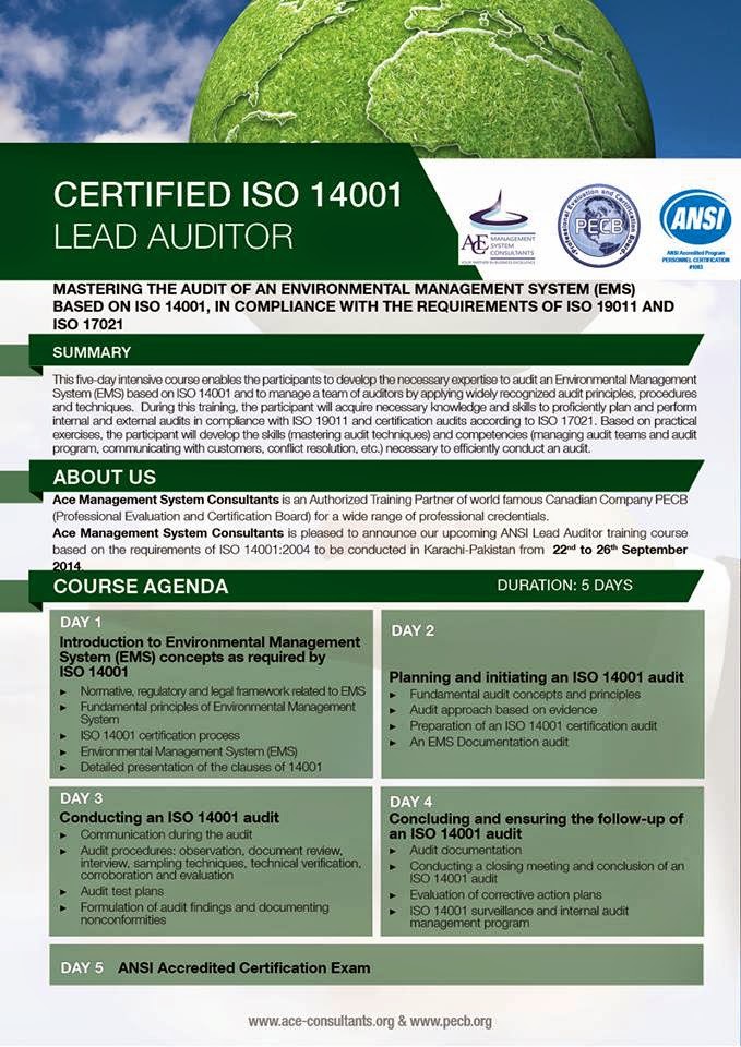 Ace Management System Consultants ISO 14001 (EMS) LEAD AUDITOR COURSE