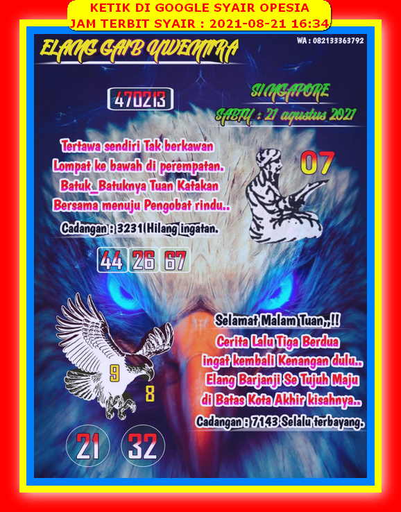 Syair Sgp Hari Ini Sabtu 21 Agustus 2021 Opesia Official