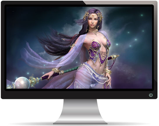 Femme Magicienne Sexy en Violet - Fond d'Écran en Full HD
