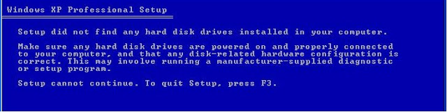 setup did not find any hard disk drives installed in your computer