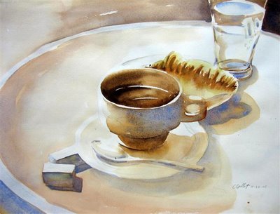 Watercolor of cafe cup of coffee