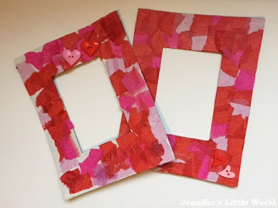 Tissue paper heart frames Valentine's Day craft