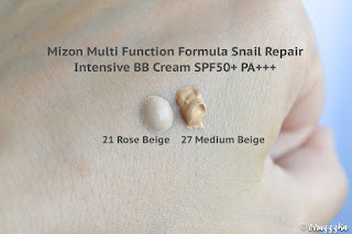 Mizon Multi Function Formula Snail Repair Intensive BB Cream SPF50+ РА+++ 21 Rose Beige 27 Medium Beige Review Swatches