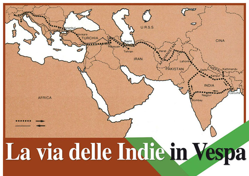 L’itinerario di GIORGIO CÀERAN con la “Vespa 200 Rally”, durato 11 mesi (1977-'78).