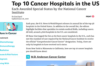 Top 10 cancer hospitals in US