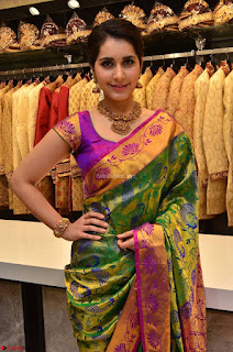 Raashi Khanna in colorful Saree looks stunning at inauguration of South India Shopping Mall at Madinaguda ~  Exclusive Celebrities Galleries 009