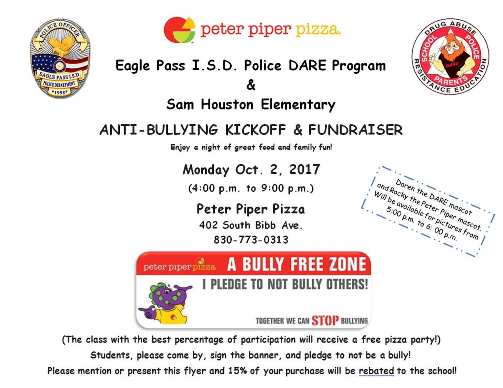 eagle pass isd ivision september 2017 peter piper pizza fundraiser flyers