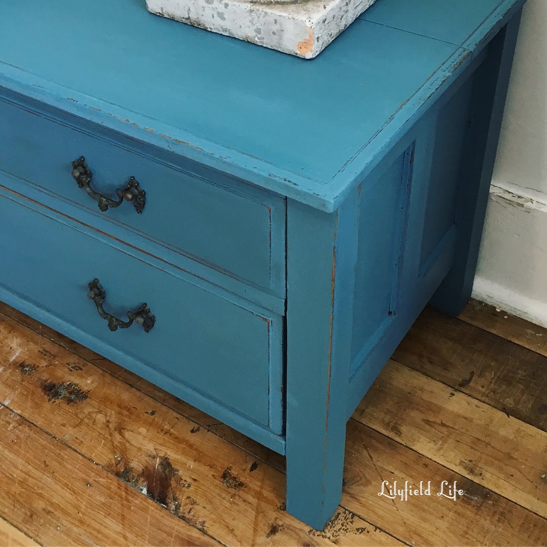 Lilyfield Life Stunning! French enamel blue hall table
