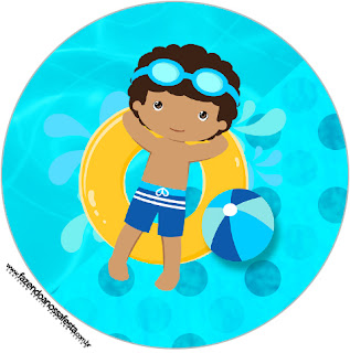 Fiesta en la Piscina, Niño Moreno: Etiquetas para Candy Bar para Imprimir Gratis. Toppers o etiquetas de Fiesta en la Piscina, Niño Moreno para imprimir gratis.