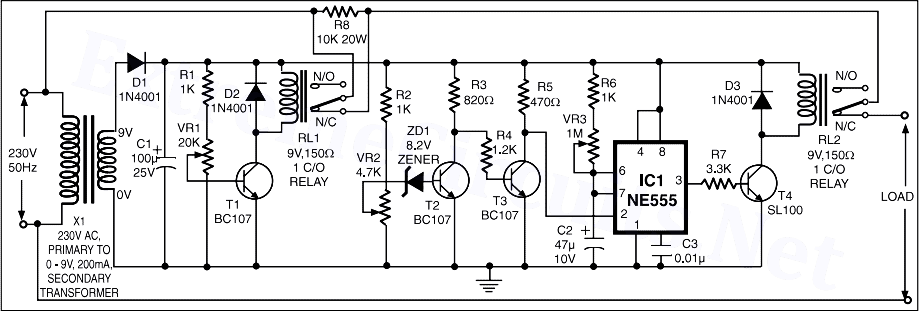High / Low Voltage Cutoff With Timer Circuit Project