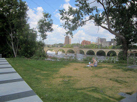 Overlooking Stone Arch Bridge and Mississippi River.