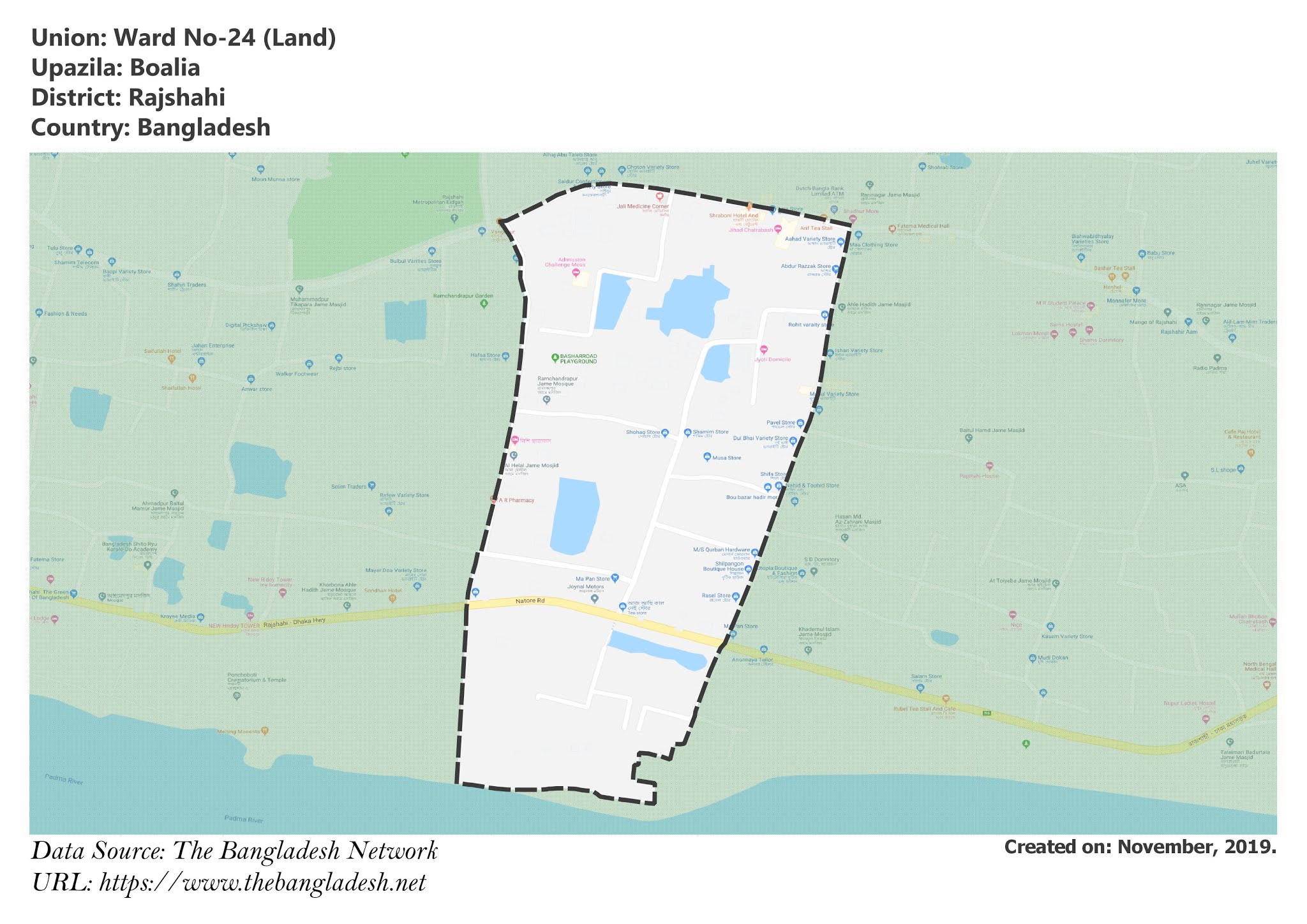 Map of Ward No-24 of Boalia Upazila Map of Ward No-24 of Rajshahi, Bangladesh.