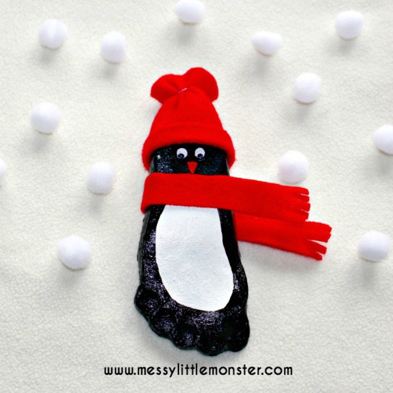 salt dough ornaments - penguin footprint salt dough ornament - penguin craft