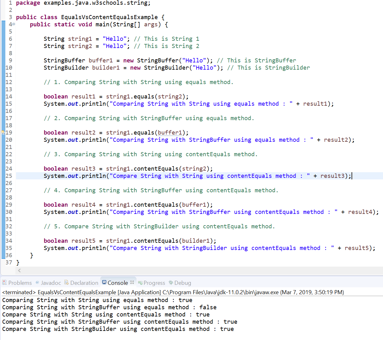 Java  Difference between String.equals() and String.contentEquals