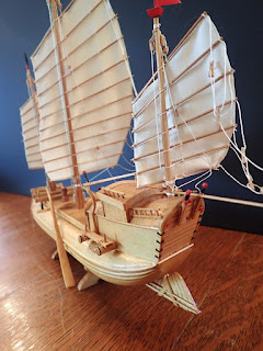 Stern detail of Deckhouse detail of model Chinese junk for inland use at Penobscot Marine Museum