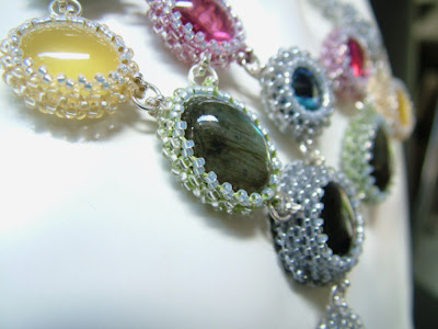 Detailed view of Beaded Gemstone Cabs in Necklace