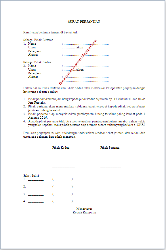 Surat Perjanjian, Pengertian dan Beserta Contoh - Kumpulan ...