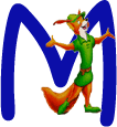 Alfabeto de personajes de Disney con letras azules M.
