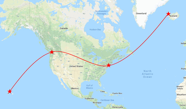 ハワイからアイスランドへはシアトルとニューヨークで乗り換えて行きました