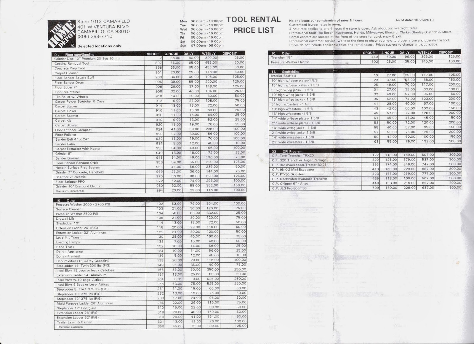 Home Depot Tool Rental Price List Canada See More...