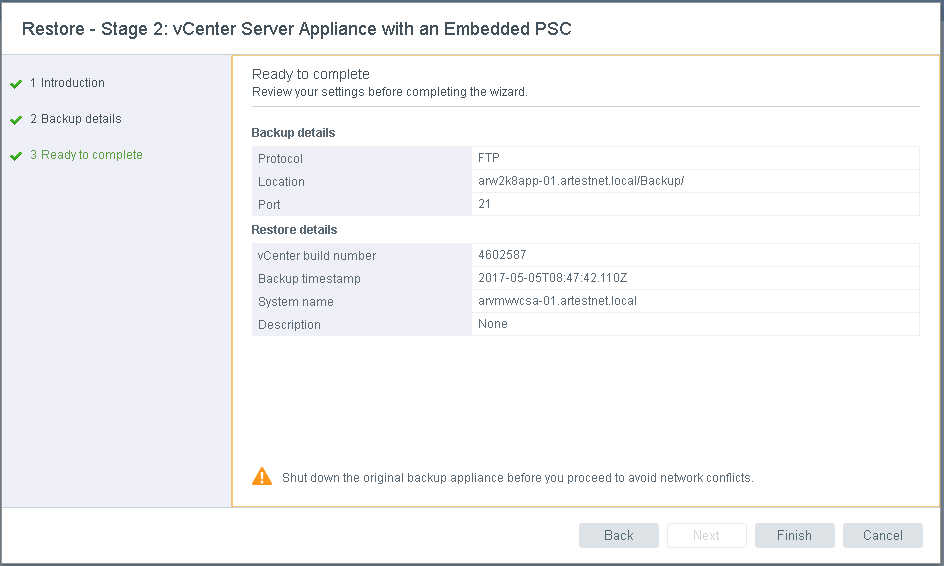 VMware VCSA 6.5 vCenter Backup and Restore process | TechCrumble