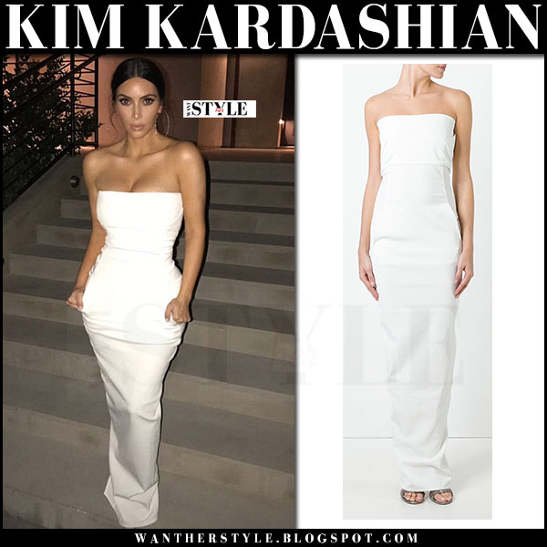 Kim Kardashian in white strapless maxi dress from Rick Owens ~ I want her  style - What celebrities wore and where to buy it. Celebrity Style