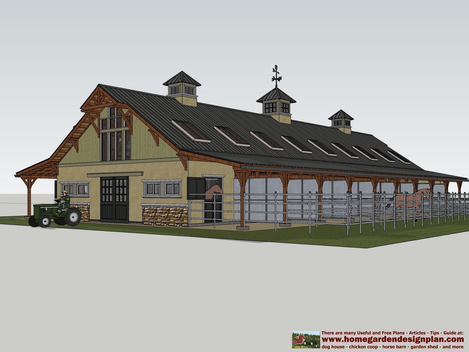 home garden plans: hb100 - horse barn plans - horse barn