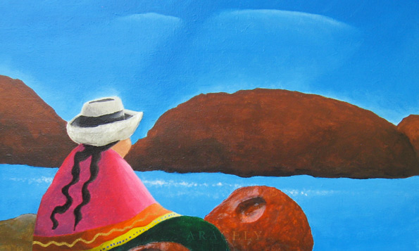 cuadro cholita peruana acrilico texturado