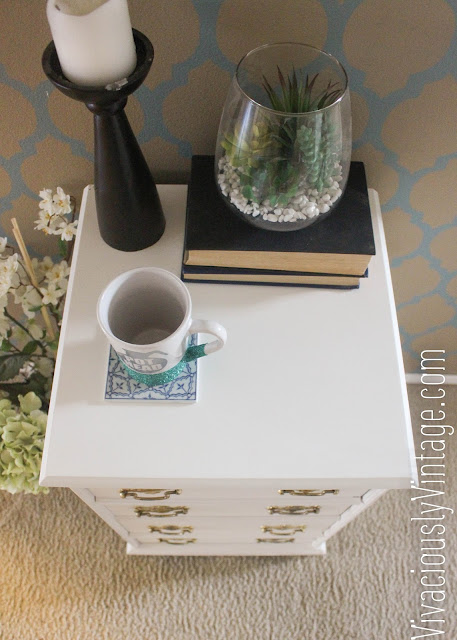 DIY Vintage white and gold painted filing cabinet.