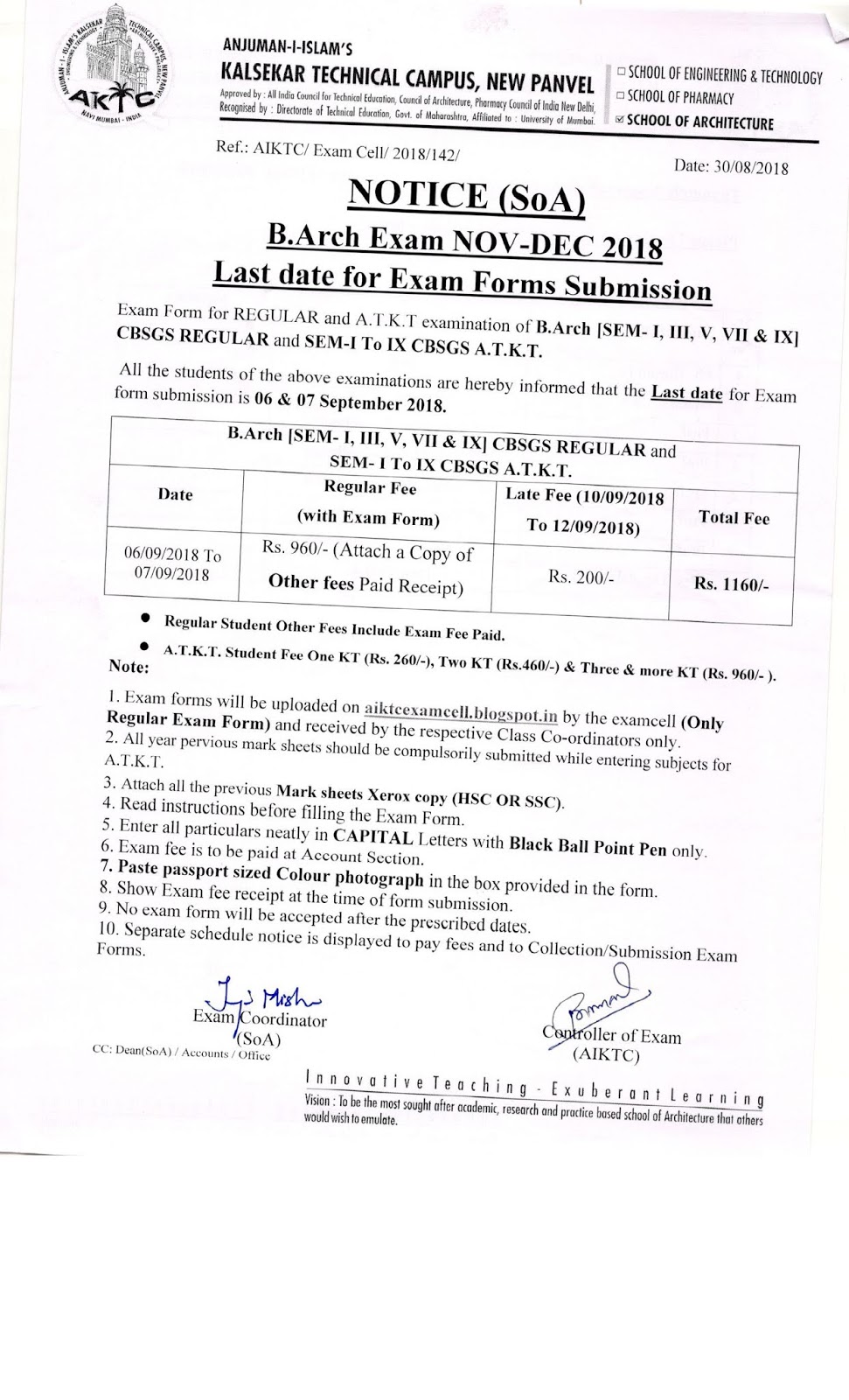 EXAM CELL NOTICE BOARD NOTICE SOP SoA EXAM FORM FILLING SCHEDULE exam-cell-notice-board-notice-sop-soa-exam-form-filling-schedule