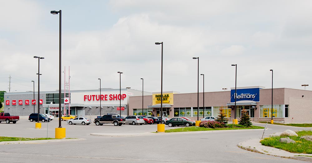 The Reitman's and Future Shop stores in a small section of the Westridge Shopping area, Orillia.