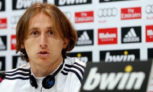 Luka Modric at press conference in Real Madrid stadium