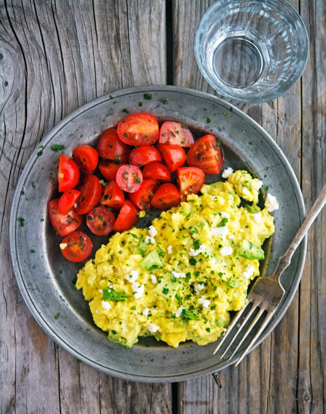 The Iron You Fluffy Scrambled Eggs with Avocado and Feta