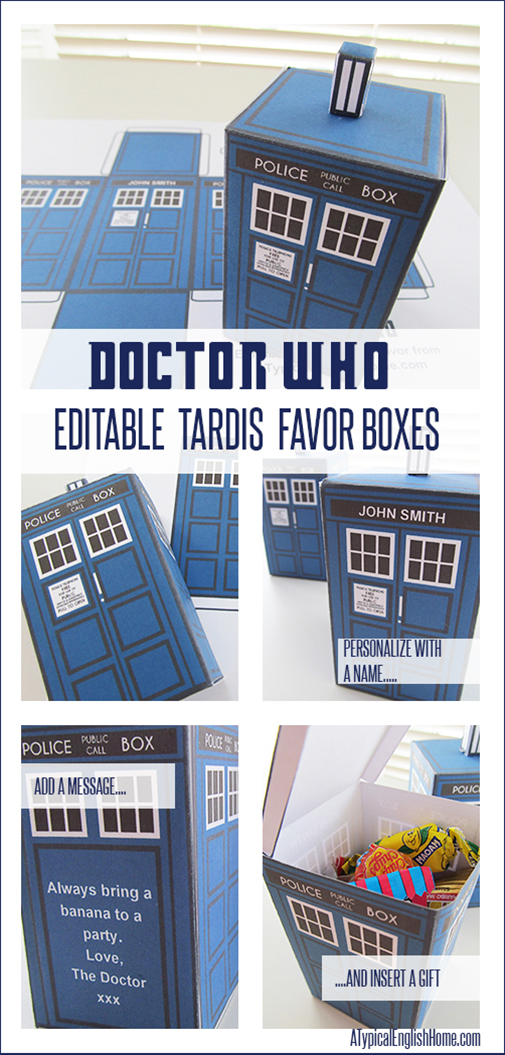 A Typical English Home Doctor Who Printable Tardis And Editable Party Favor Doctor Who Birthday Card Template