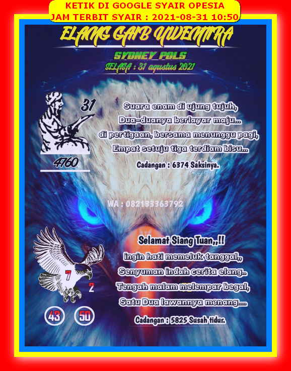 Syair Sdy Hari Ini Selasa 31 Agustus 2021 Opesia Official