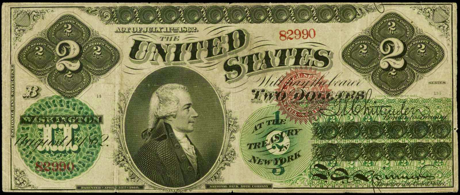 United States Notes 1862 Two Dollar Legal Tender Note Hamilton