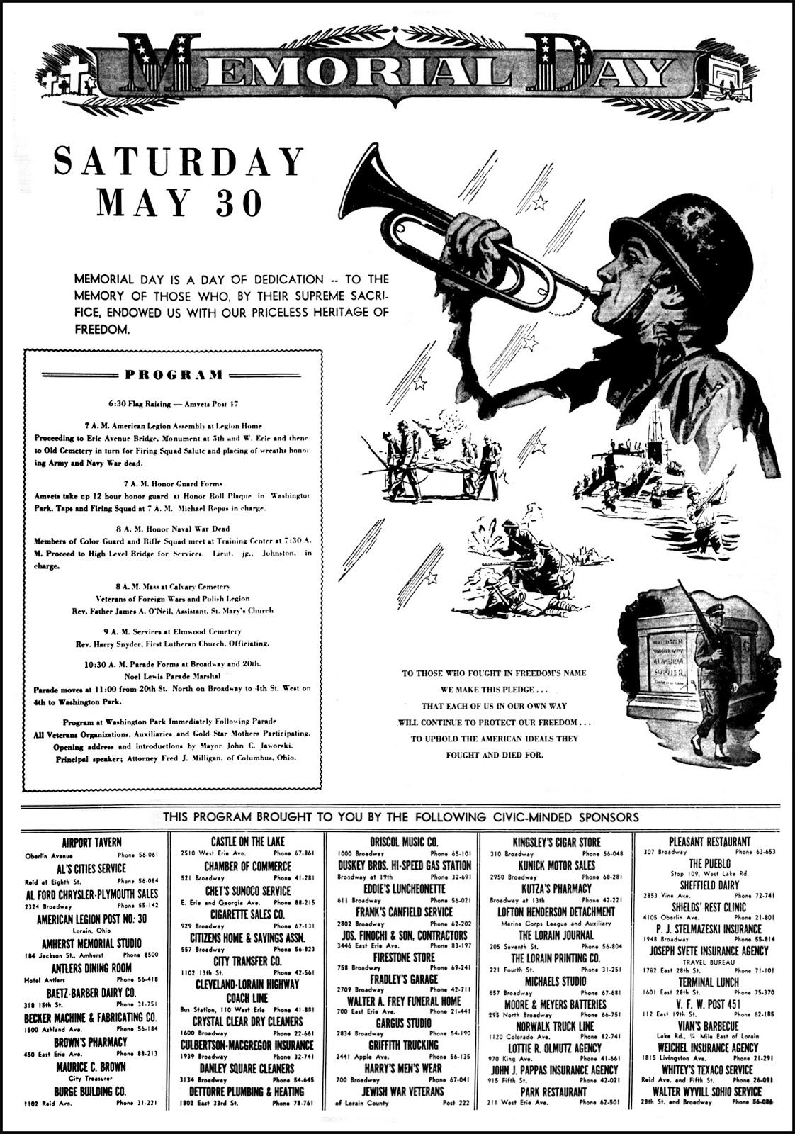 Brady's Bunch of Lorain County Nostalgia Memorial Day Ad 1953