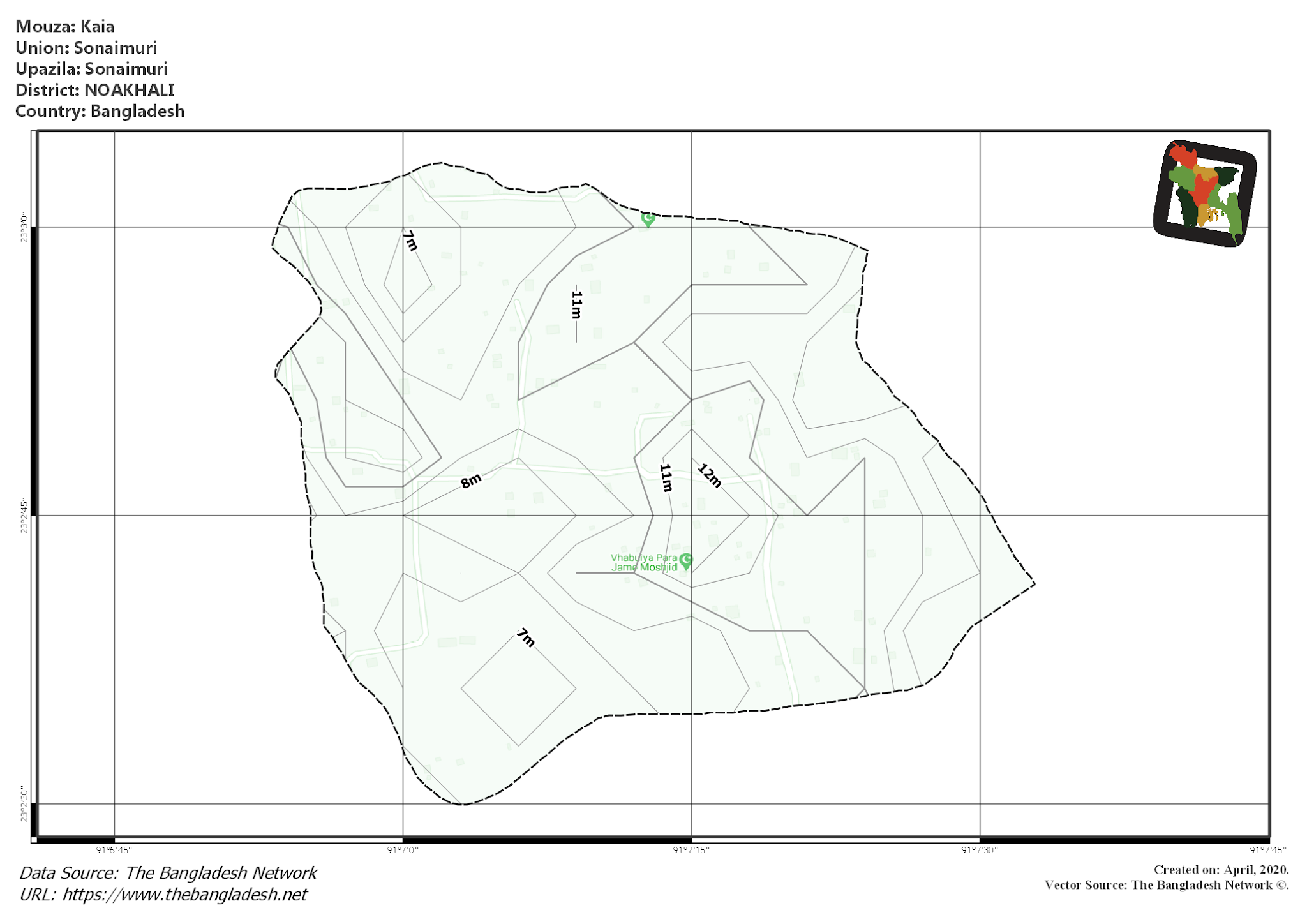 Map of Kaia Mouza of Sonaimuri Upazila, NOAKHALI, Bangladesh.
