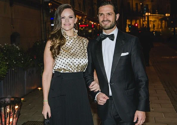 Princess Sofia wore Greta Stockholm skirt and blouse at Charity dinner. carried Mix & Match Clutch Bag