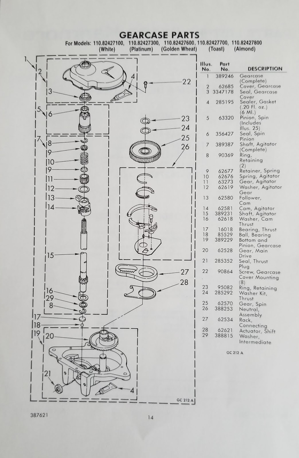 Kenmore washer model 110 parts diagram