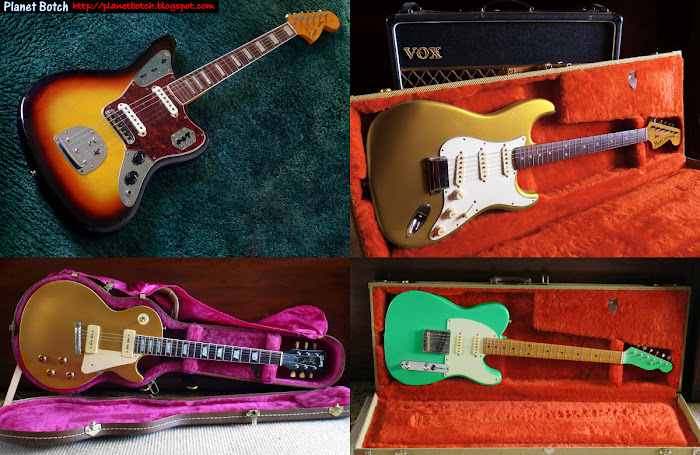 Reggae rhythm guitars including Fender Jaguar, Fender Stratocaster, Gibson Les Paul with single coil pickups, and modified Squier Telecaster with Strat pickups in middle and neck positions