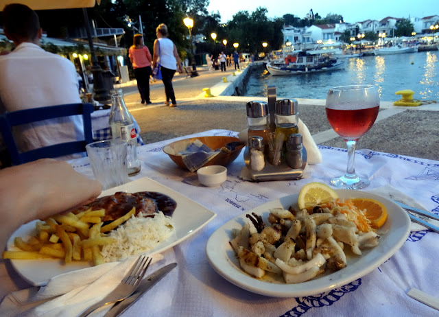 Dinner at the Fish Market - Old Port in Skiathos Island, Greece
