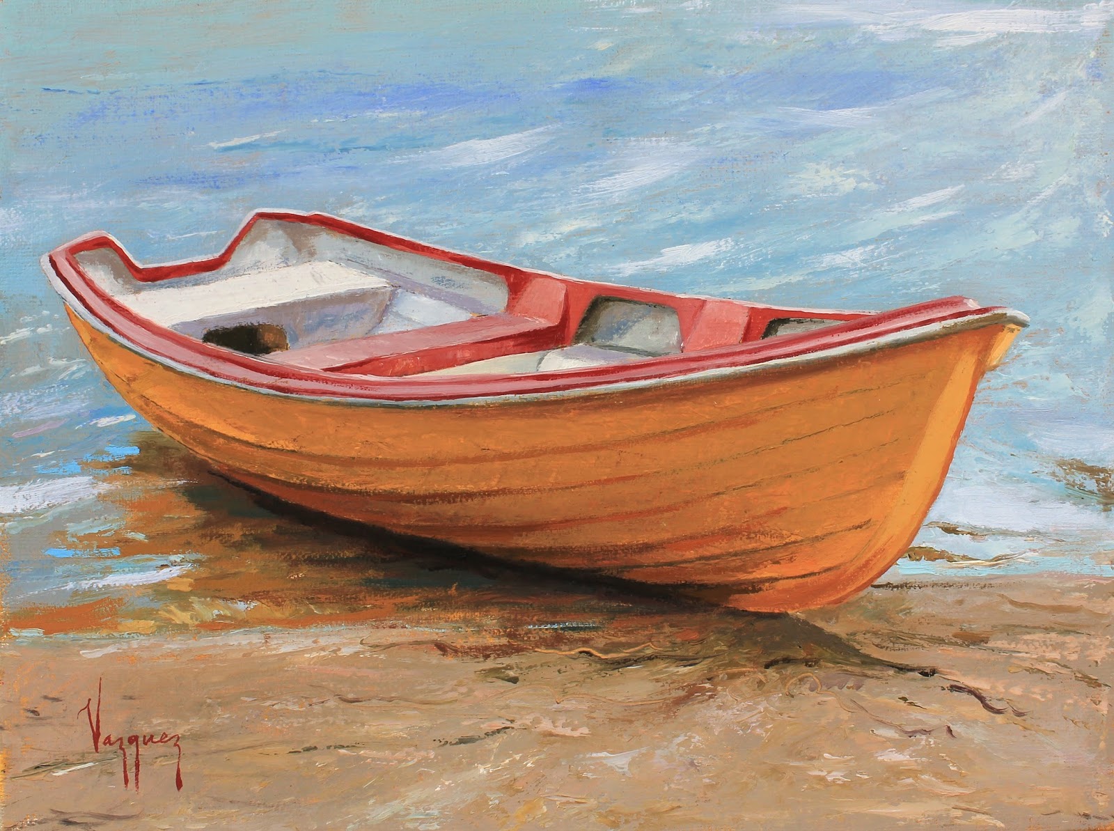 Marco A. Vazquez Boat at seashore oil painting