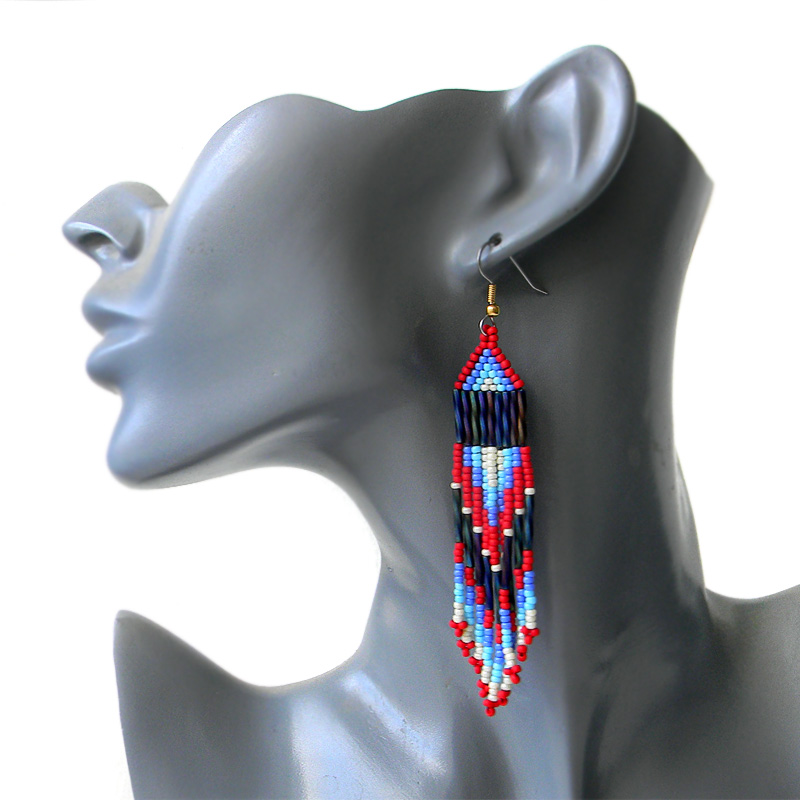 Long beaded earrings - dangle fringe earrings - seed bead jewelry