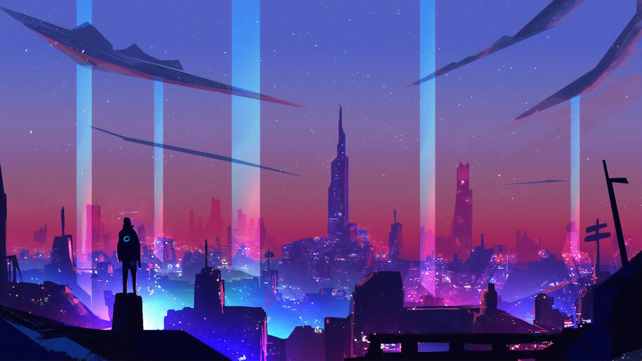 Sci-Fi, City, Night, Digital Art, 4K, #4.2035