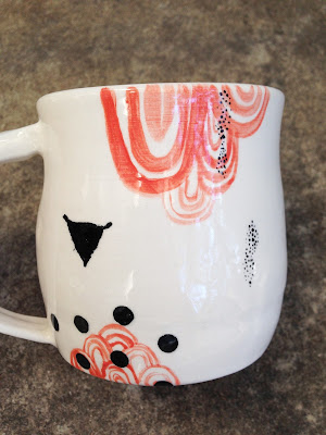 back of bird mug with hand painted details