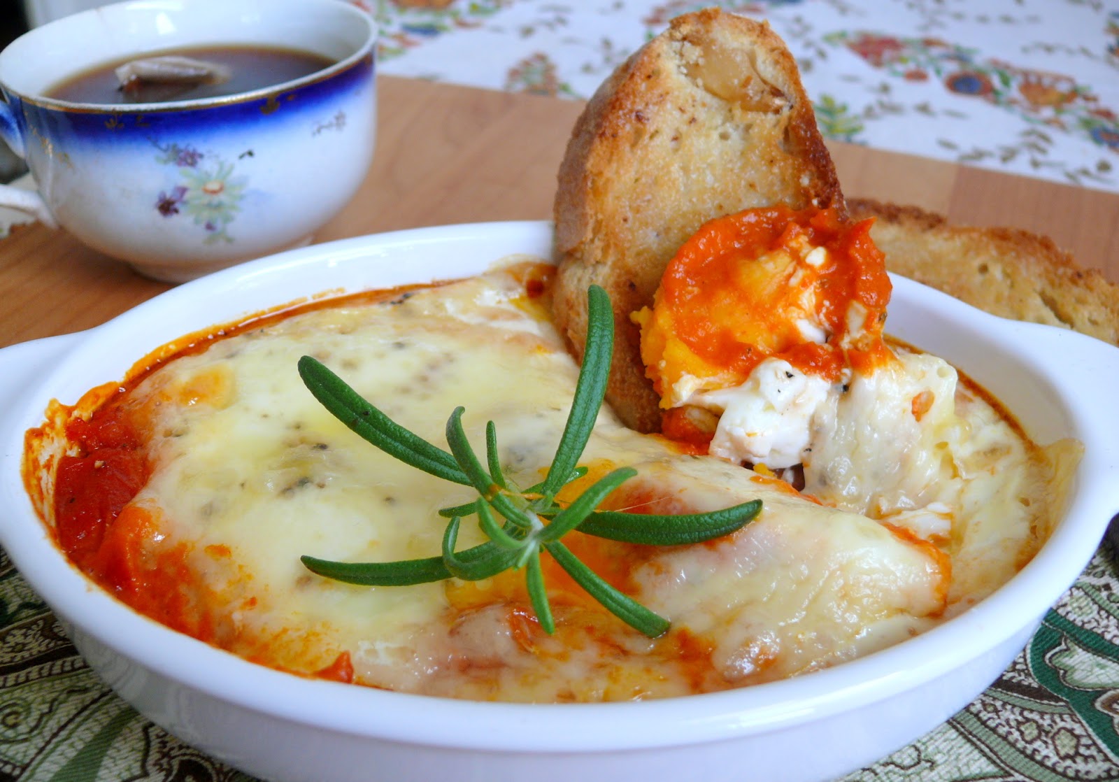 A Life of Little Pleasures Baked Eggs in Roasted Pepper and Tomato Sauce