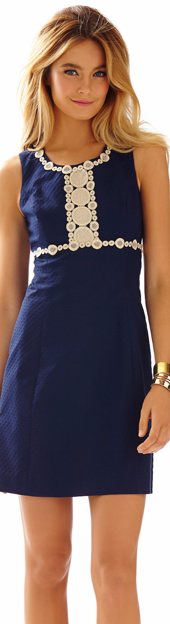 LILLY PULITZER ROSIE LACE DETAIL SHIFT DRESS NAVY