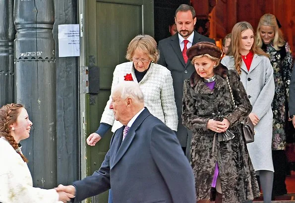 Crown Princess Mette-Marit wore TSH Black Flower Coat. Queen Sonja, Princess Ingrid Alexandra and Prince Sverre Magnus